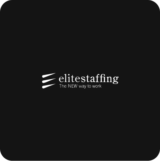 Logo of Elite Staffing on a black background with the tagline "The NEW way to work.