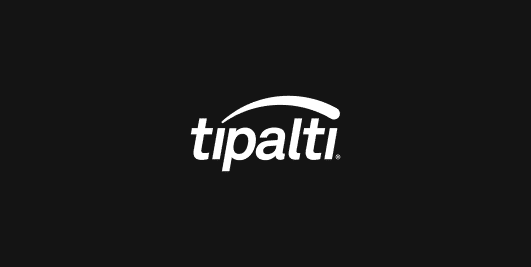 The Tipalti logo in white text with a curved line above the letters, displayed on a black background.