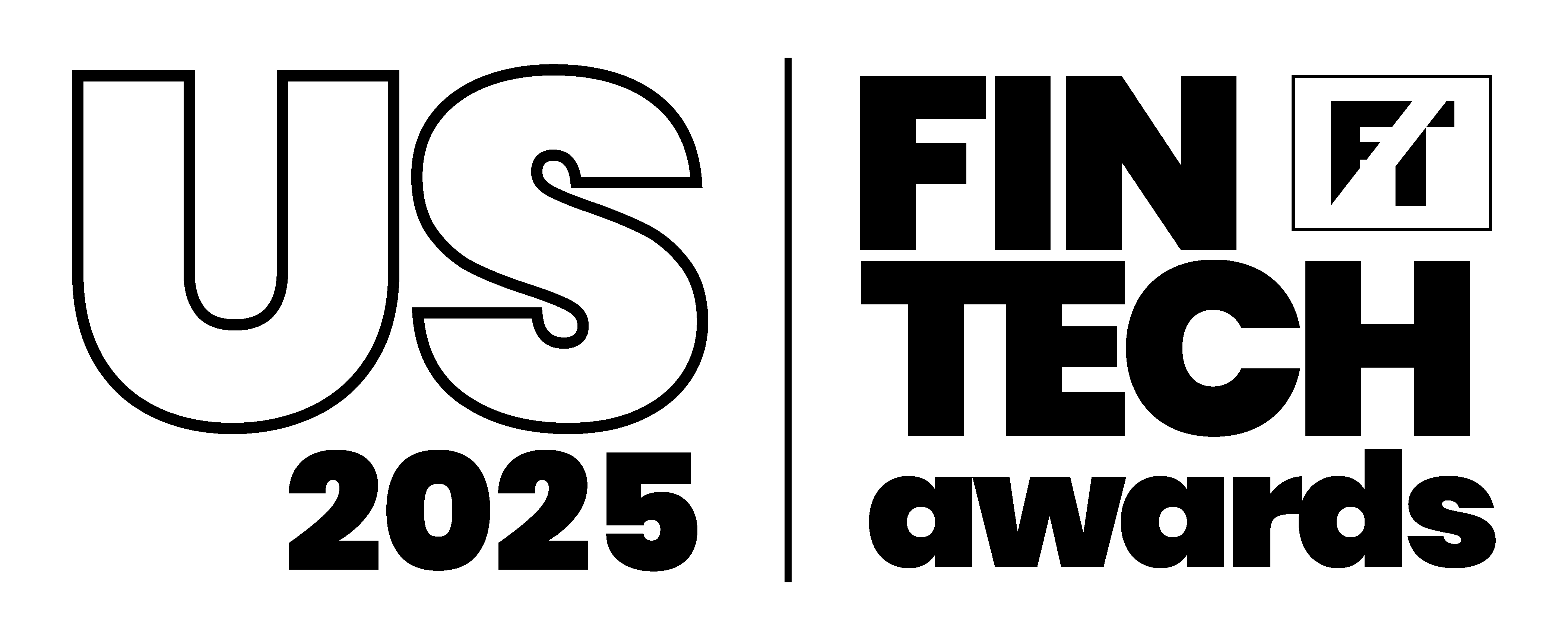 Black and white logo reading "US 2025 | Fintech Awards" with a stylized "Fi" icon in a square.