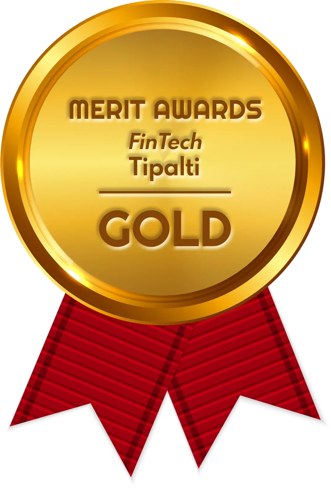 A gold medal with the words mert awards fintech tipi gold.